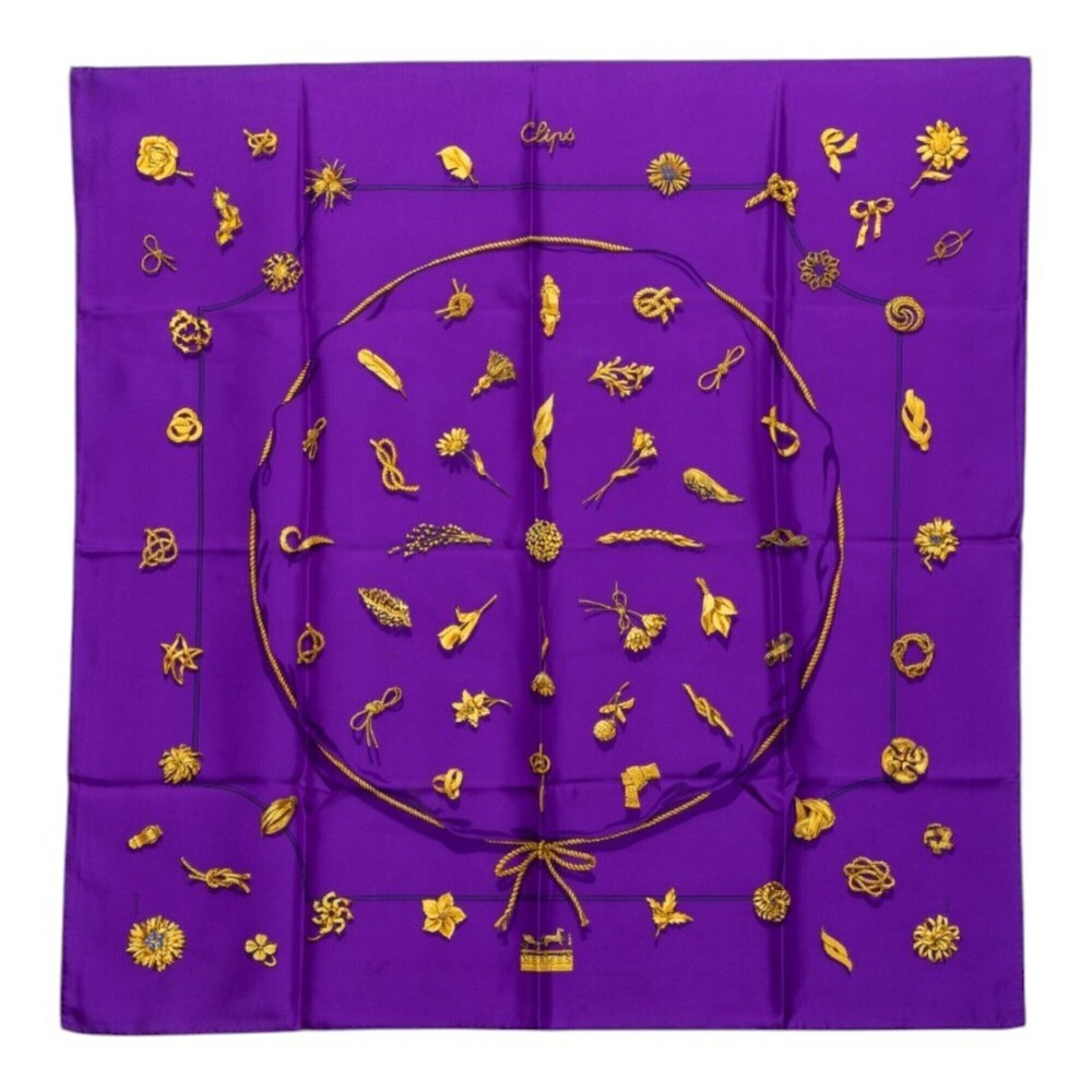 Hermes Carre 90 Clips Scarf/Muffler, Purple, Silk, Women's
